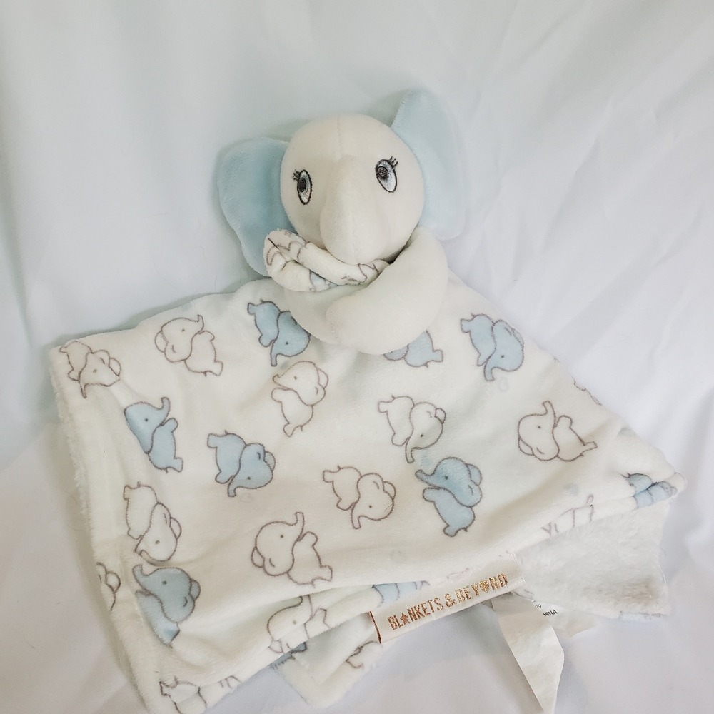 Blankets and Beyond Blue White Gray Elephant Baby Lovey‎ Security Blanket
